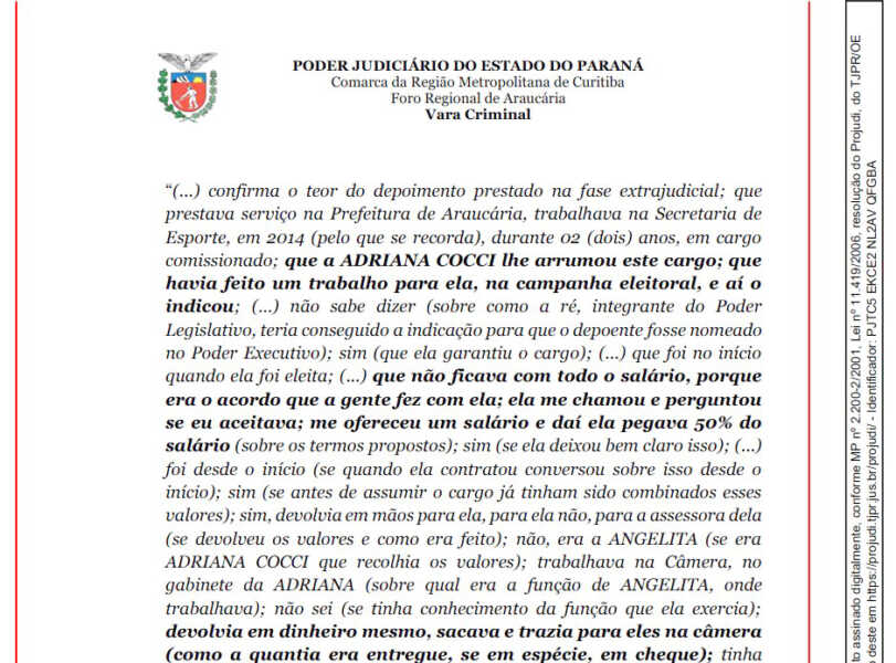 Justiça condena ex-vereadora a quase 8 anos de prisão pela prática de “rachadinha”