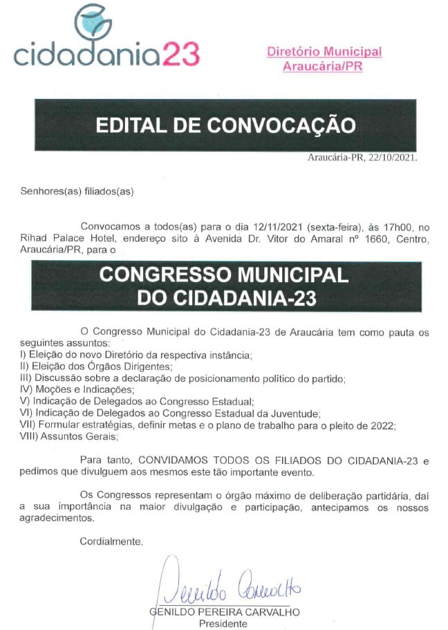 Cidadania terá congresso municipal em novembro