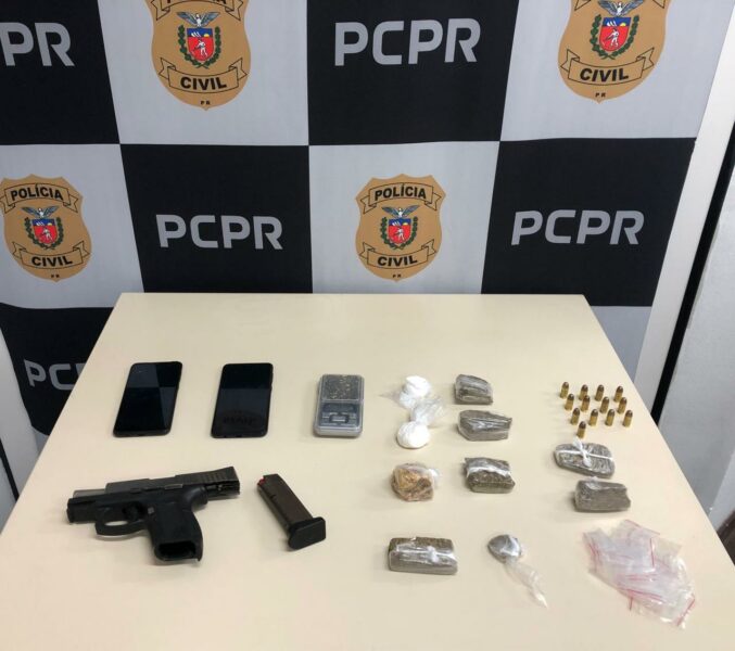 Polícia Civil de Araucária cumpre mandado de busca e apreensão e prende traficante com drogas e armas