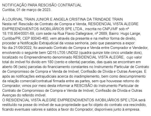 Publicidade Legal: Notificação para rescisão contratual