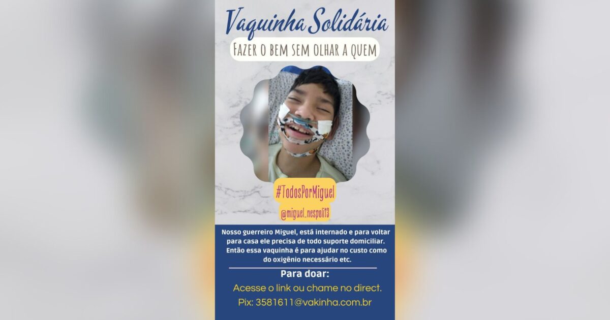 Família cria vakinha virtual para comprar oxigênio para menino com paralisia cerebral