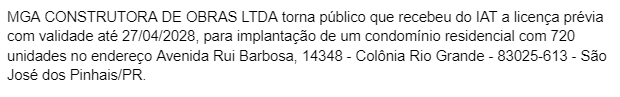 Publicidade Legal: MGA construtora de obras