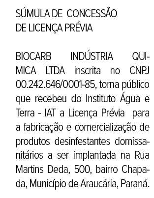 Publicidade Legal: Súmula de concessão de licença prévia