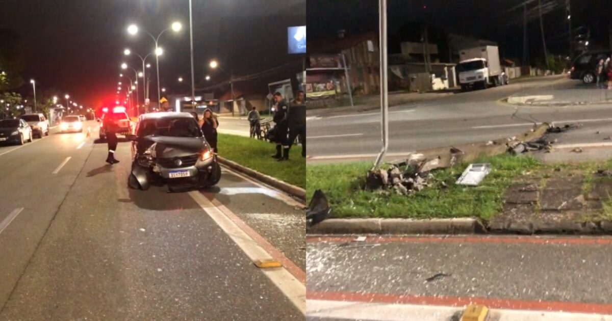 Carro acerta poste em cheio no Fazenda Velha