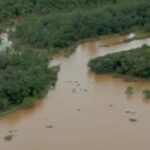 Imagens aéreas mostram como está o trecho araucariense do Rio Iguaçu