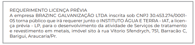 Publicidade Legal: REQUERIMENTO LICENÇA PRÉVIA