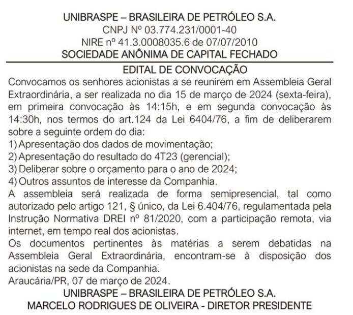 Publicidade Legal: Edital de convocação