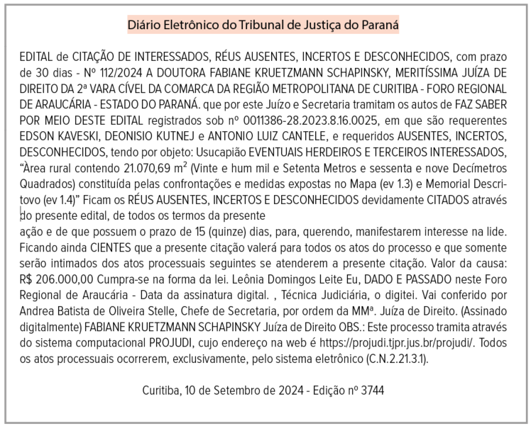 Publicidade Legal: Diário Eletrônico do Tribunal de Justiça do Paraná